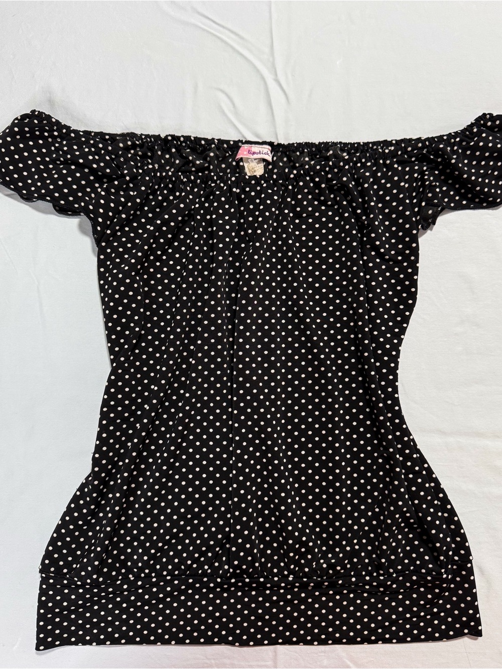 Lipstick Boutique Black & White Polka Dot Off-Shoulder Tunic